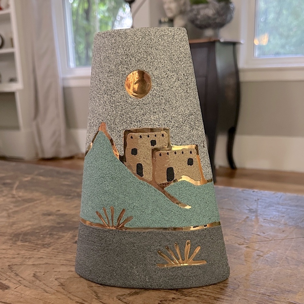 Southwestern Ceramic Art Vase with Gold Accents